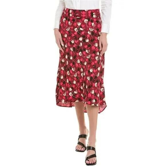 CAbi #4212 Red Floral Wine Blossom High Low Feminine Flowy Midi Skirt Size 12 - Picture 1 of 7